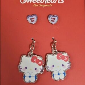Hello Kitty Love Bug Earrings Set - Red and Purple